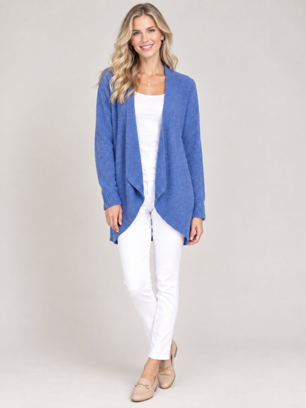 J. Jill Purejill Ribbed Placket Open-Front Cardigan Periwinkle XS #A4621